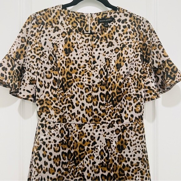 NWT Banana Republic Leopard Print Flutter Sleeve Fit & Flare Dress Women's Sz. 4 - Picture 9 of 12